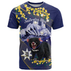 Tasimania Devil Australia Day T Shirt Aussie Aussie Aussie Oi! Oi! Oi! - Blue