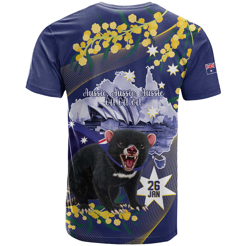 Tasimania Devil Australia Day T Shirt Aussie Aussie Aussie Oi! Oi! Oi! - Blue
