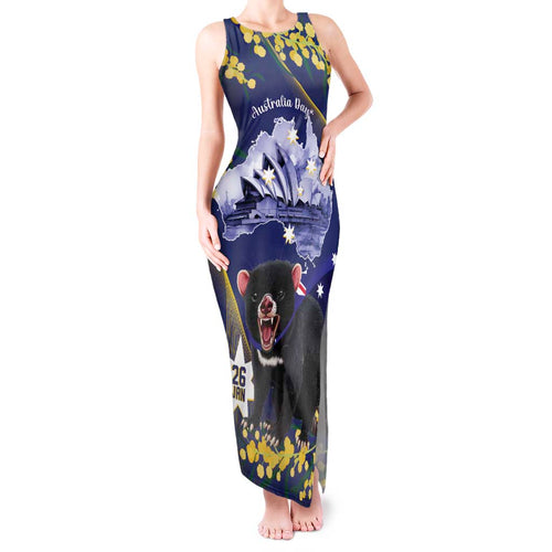 Tasimania Devil Australia Day Tank Maxi Dress Aussie Aussie Aussie Oi! Oi! Oi! - Blue