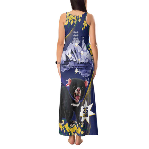 Tasimania Devil Australia Day Tank Maxi Dress Aussie Aussie Aussie Oi! Oi! Oi! - Blue