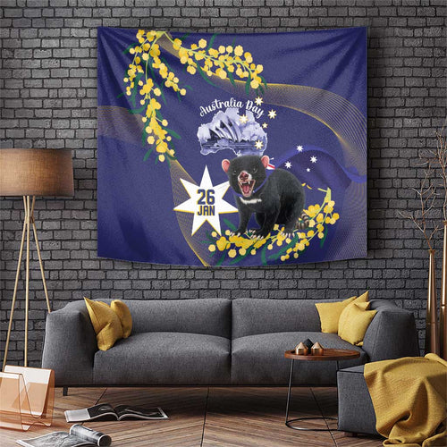 Tasimania Devil Australia Day Tapestry Aussie Aussie Aussie Oi! Oi! Oi! - Blue