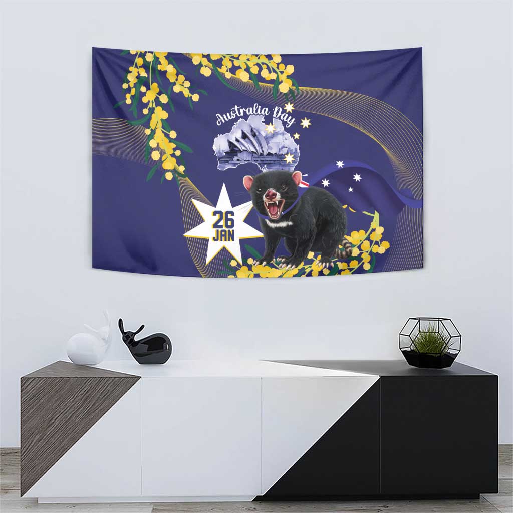 Tasimania Devil Australia Day Tapestry Aussie Aussie Aussie Oi! Oi! Oi! - Blue
