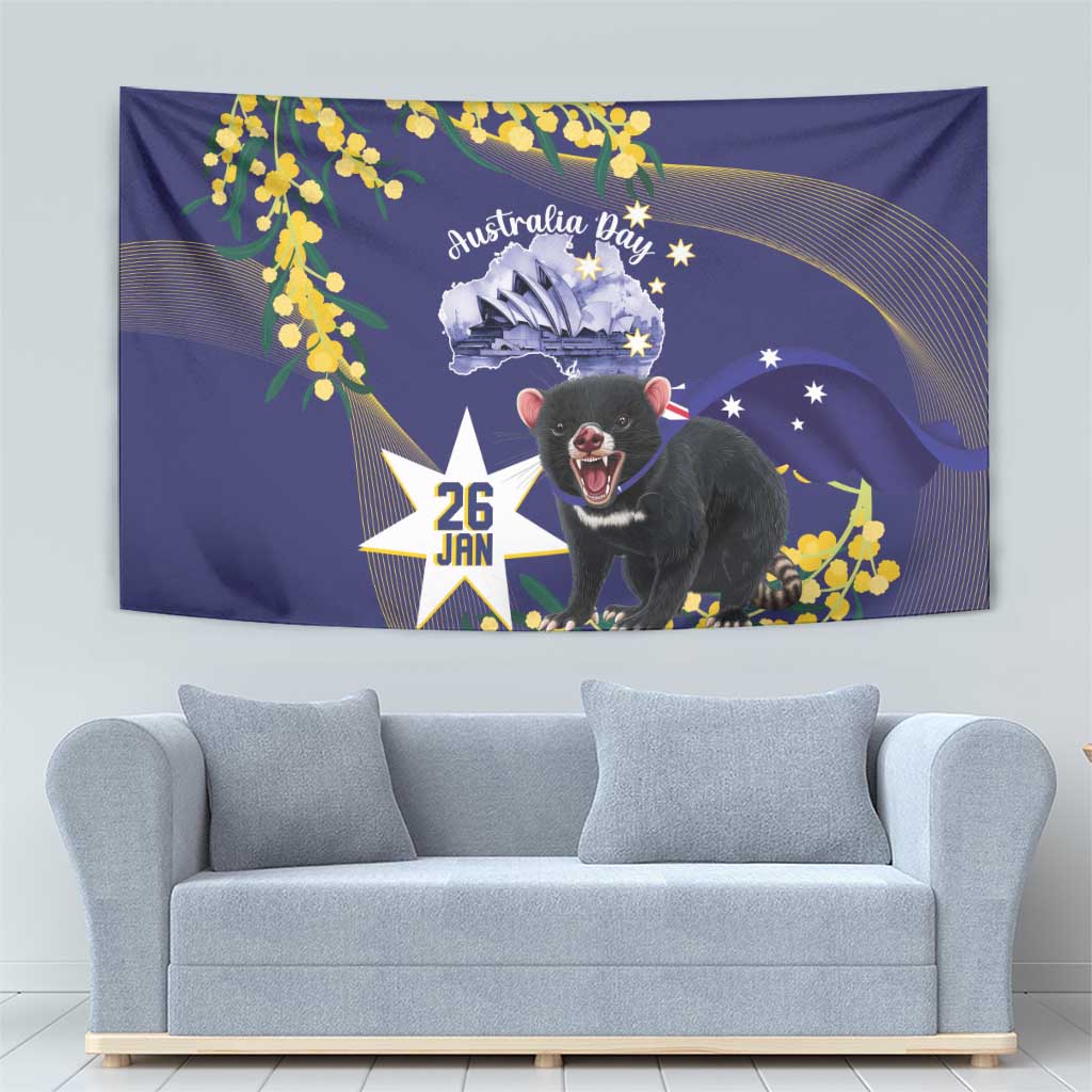 Tasimania Devil Australia Day Tapestry Aussie Aussie Aussie Oi! Oi! Oi! - Blue