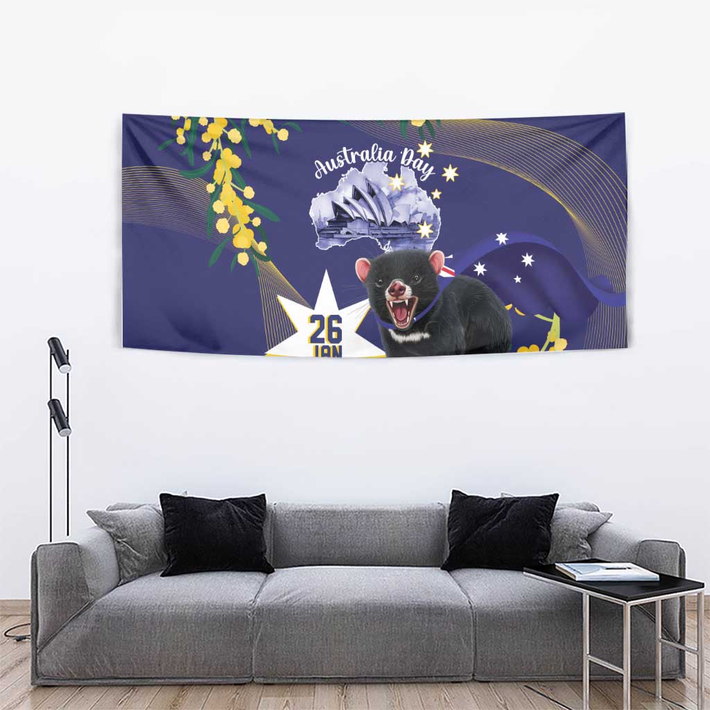 Tasimania Devil Australia Day Tapestry Aussie Aussie Aussie Oi! Oi! Oi! - Blue