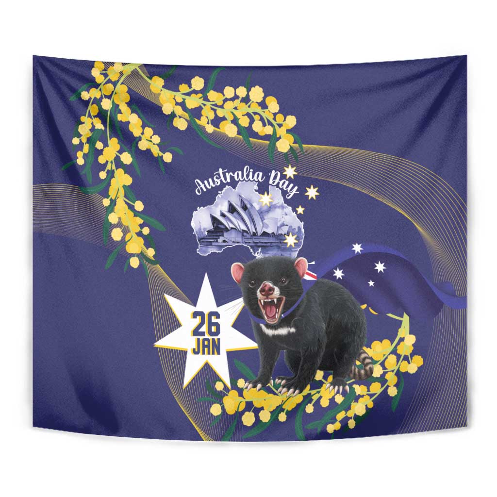 Tasimania Devil Australia Day Tapestry Aussie Aussie Aussie Oi! Oi! Oi! - Blue