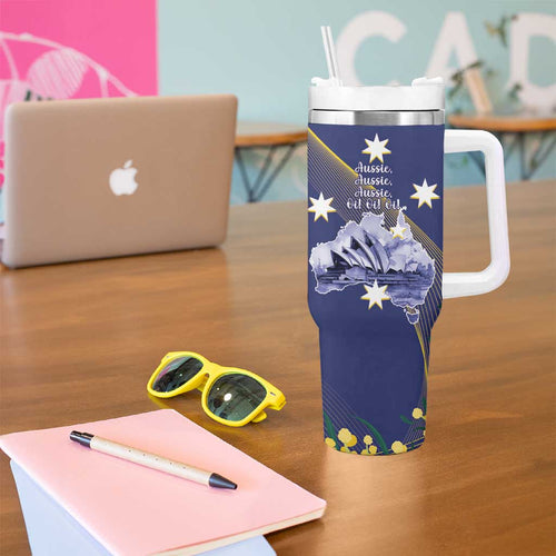 Tasimania Devil Australia Day Tumbler With Handle Aussie Aussie Aussie Oi! Oi! Oi! - Blue