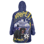Tasimania Devil Australia Day Wearable Blanket Hoodie Aussie Aussie Aussie Oi! Oi! Oi! - Blue