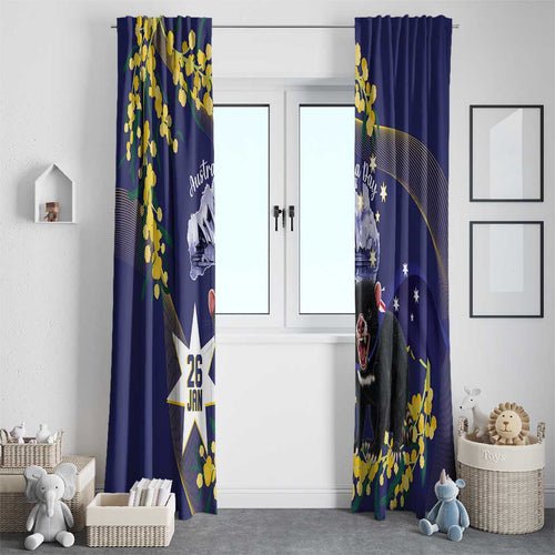 Tasimania Devil Australia Day Window Curtain Aussie Aussie Aussie Oi! Oi! Oi! - Blue