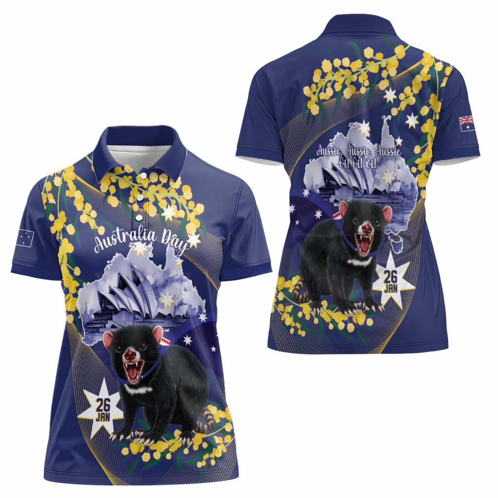 Tasimania Devil Australia Day Women Polo Shirt Aussie Aussie Aussie Oi! Oi! Oi! - Blue