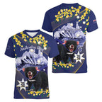 Tasimania Devil Australia Day Women V-Neck T-Shirt Aussie Aussie Aussie Oi! Oi! Oi! - Blue