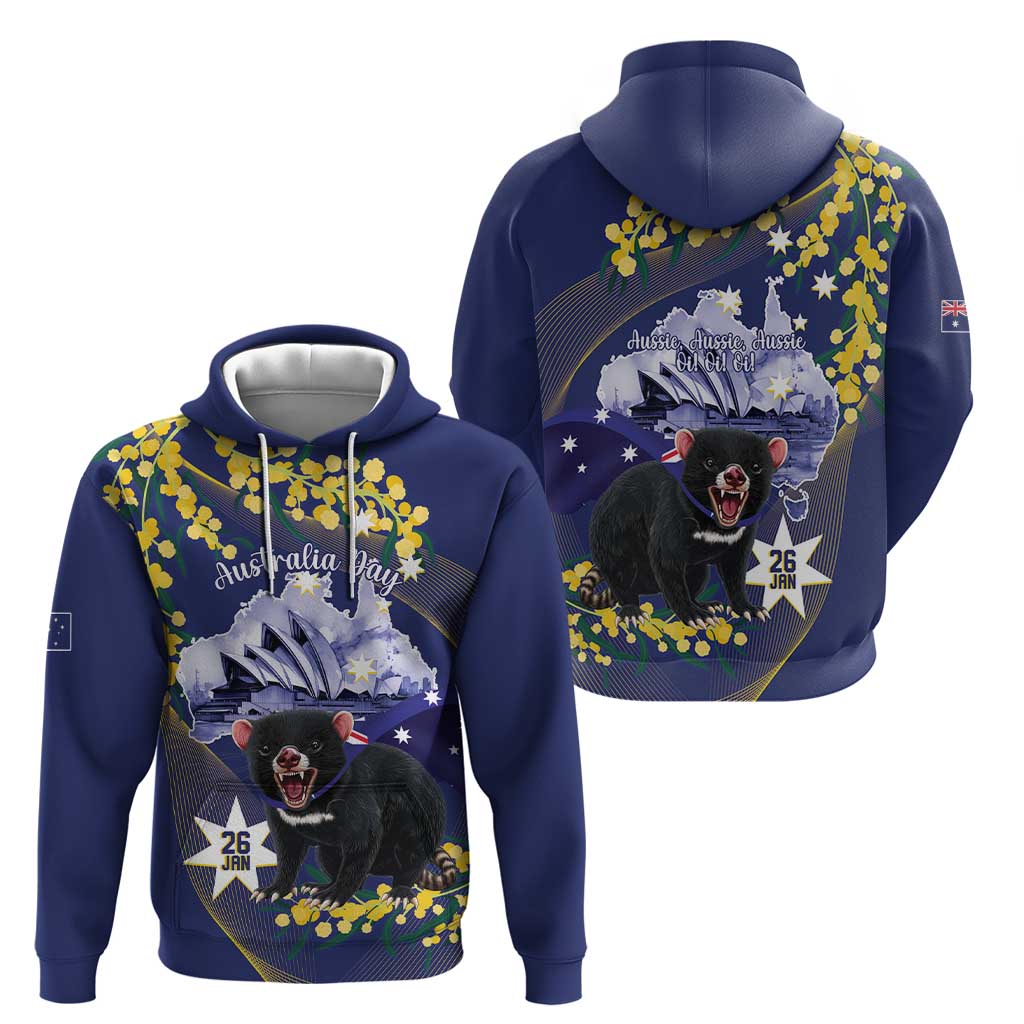 Tasimania Devil Australia Day Zip Hoodie Aussie Aussie Aussie Oi! Oi! Oi! - Blue