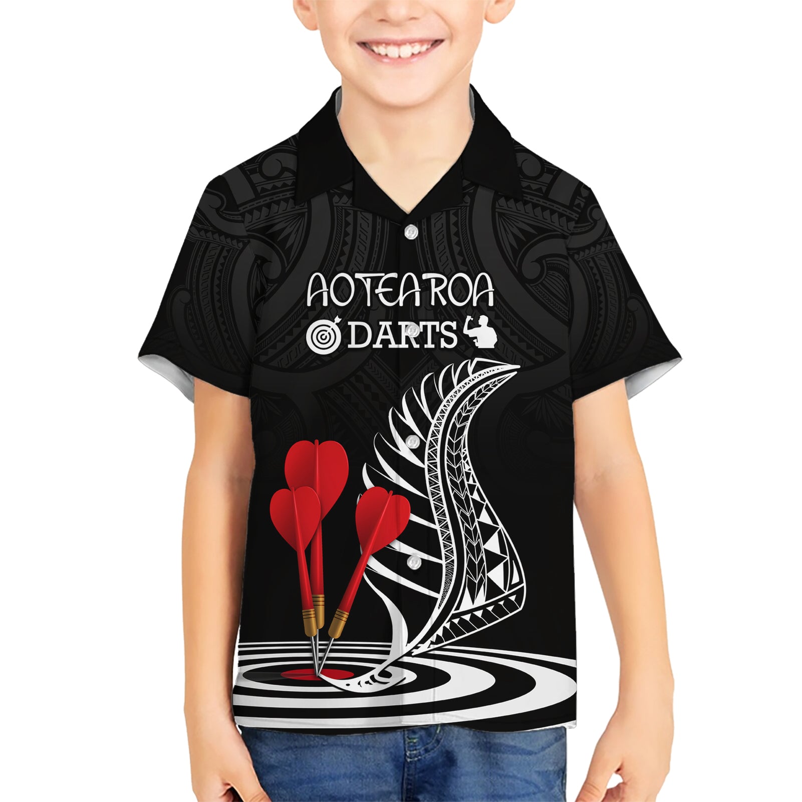 personalised-new-zealand-darts-kid-hawaiian-shirt-aotearoa-maori-fern-bring-it-on
