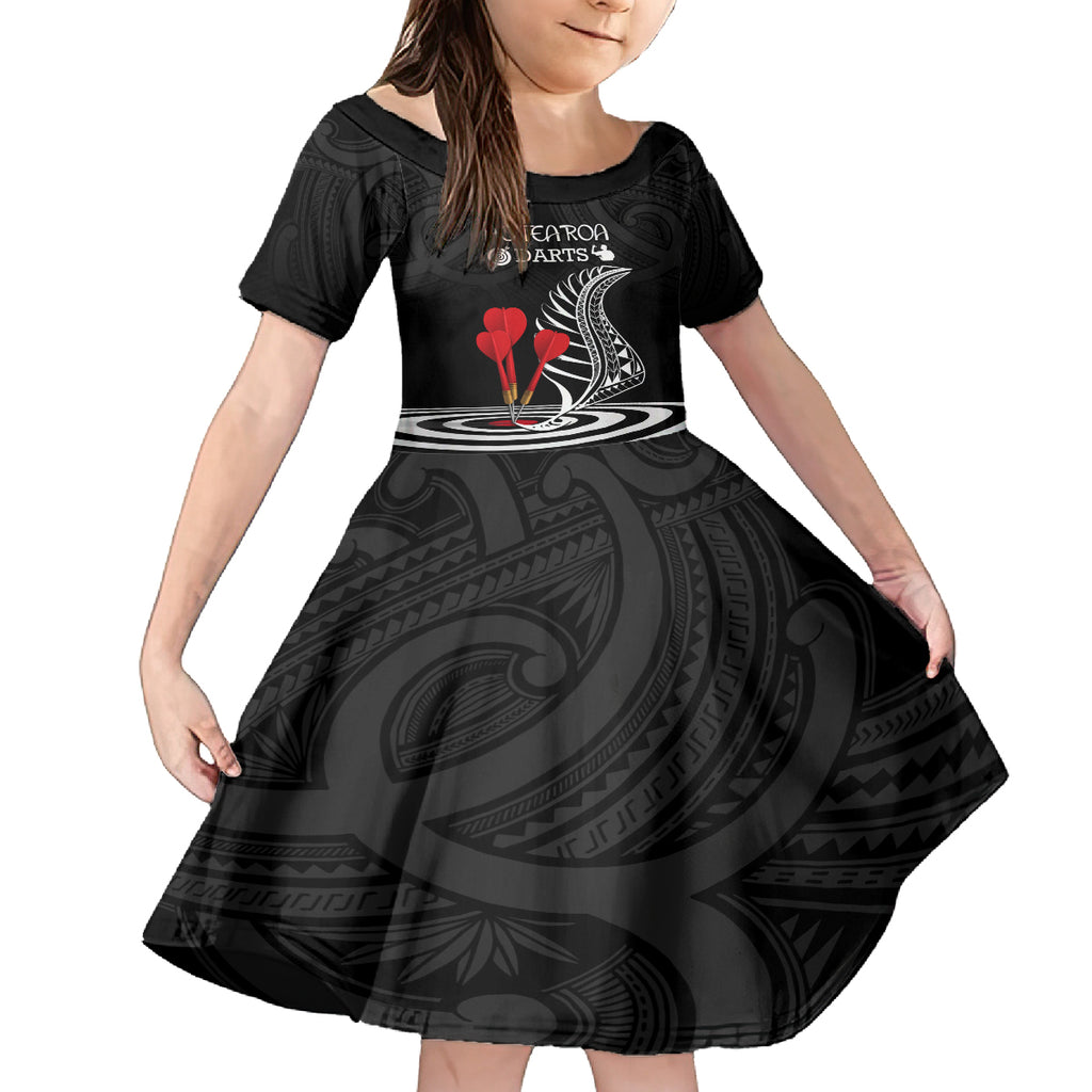 personalised-new-zealand-darts-kid-short-sleeve-dress-aotearoa-maori-fern-bring-it-on