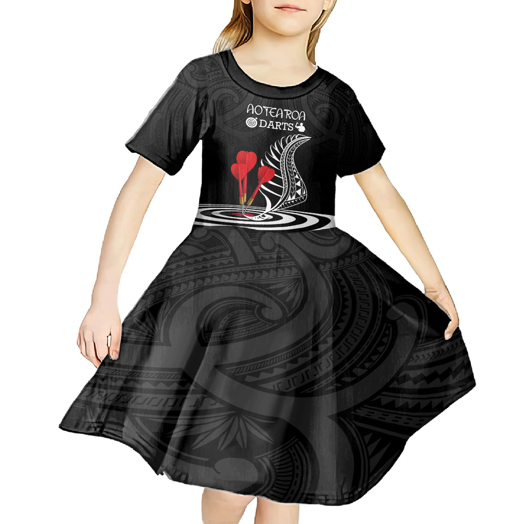 personalised-new-zealand-darts-kid-short-sleeve-dress-aotearoa-maori-fern-bring-it-on