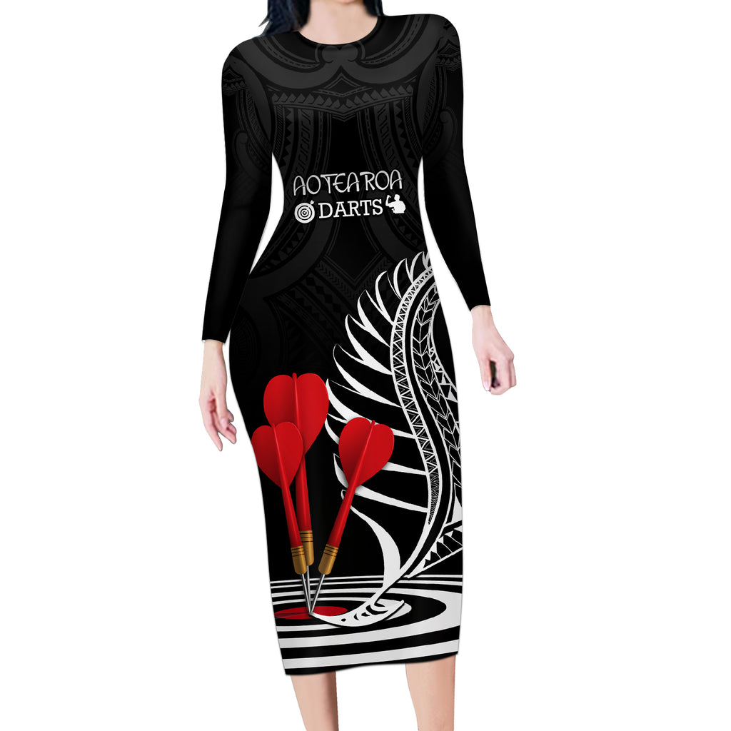 personalised-new-zealand-darts-long-sleeve-bodycon-dress-aotearoa-maori-fern-bring-it-on