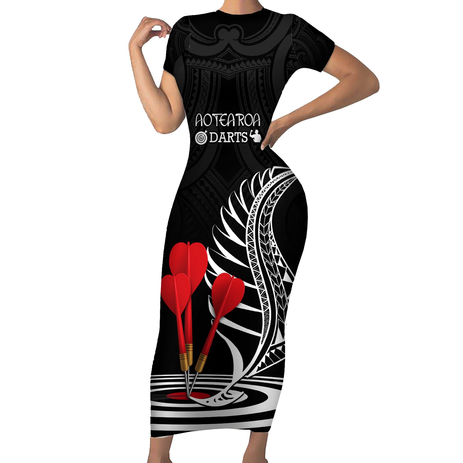 personalised-new-zealand-darts-short-sleeve-bodycon-dress-aotearoa-maori-fern-bring-it-on