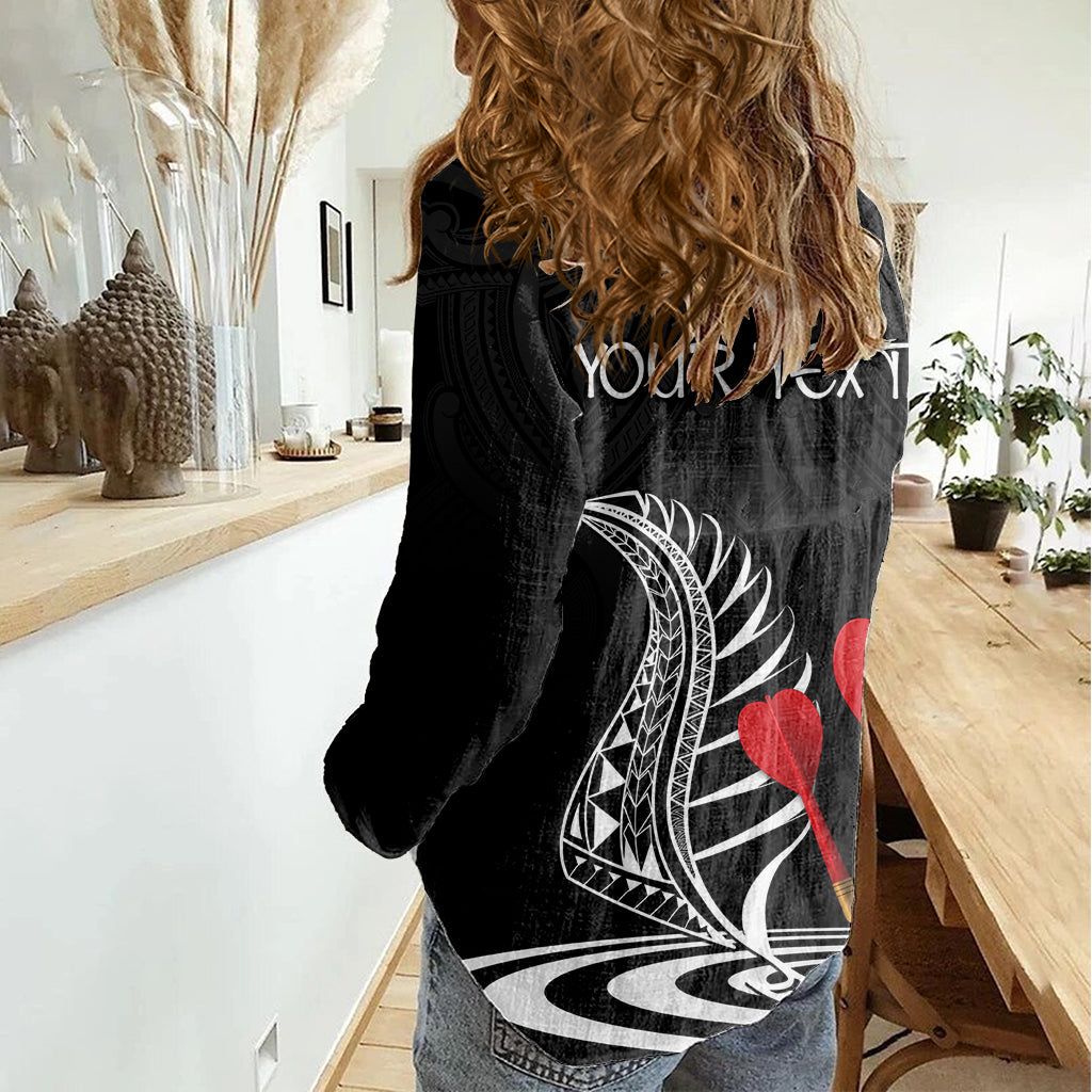 personalised-new-zealand-darts-women-casual-shirt-aotearoa-maori-fern-bring-it-on