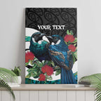 Personalised Valentine's Day New Zealand Canvas Wall Art Tui Bird Couple Kowhaiwhai Mix Pohutukawa
