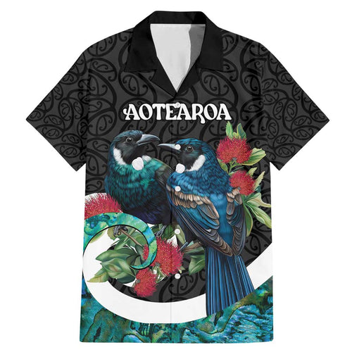 Personalised Valentine's Day New Zealand Family Matching Mermaid Dress and Hawaiian Shirt Tui Bird Couple Kowhaiwhai Mix Pohutukawa