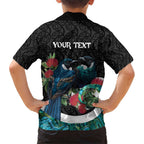 Personalised Valentine's Day New Zealand Family Matching Short Sleeve Bodycon Dress and Hawaiian Shirt Tui Bird Couple Kowhaiwhai Mix Pohutukawa