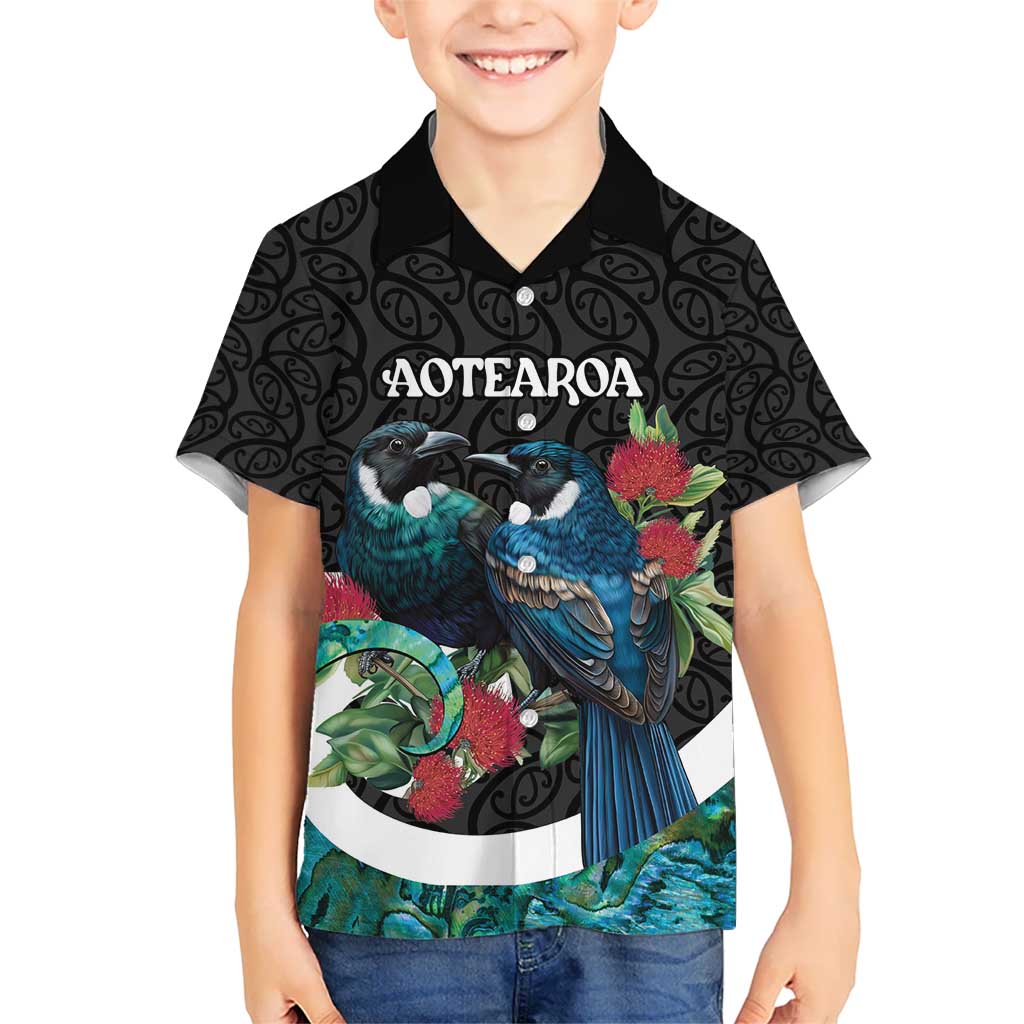 Personalised Valentine's Day New Zealand Hawaiian Shirt Tui Bird Couple Kowhaiwhai Mix Pohutukawa