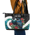 Personalised Valentine's Day New Zealand Leather Tote Bag Tui Bird Couple Kowhaiwhai Mix Pohutukawa