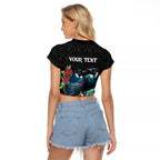 Personalised Valentine's Day New Zealand Raglan Cropped T Shirt Tui Bird Couple Kowhaiwhai Mix Pohutukawa
