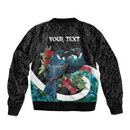 Personalised Valentine's Day New Zealand Sleeve Zip Bomber Jacket Tui Bird Couple Kowhaiwhai Mix Pohutukawa