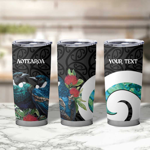Personalised Valentine's Day New Zealand Tumbler Cup Tui Bird Couple Kowhaiwhai Mix Pohutukawa
