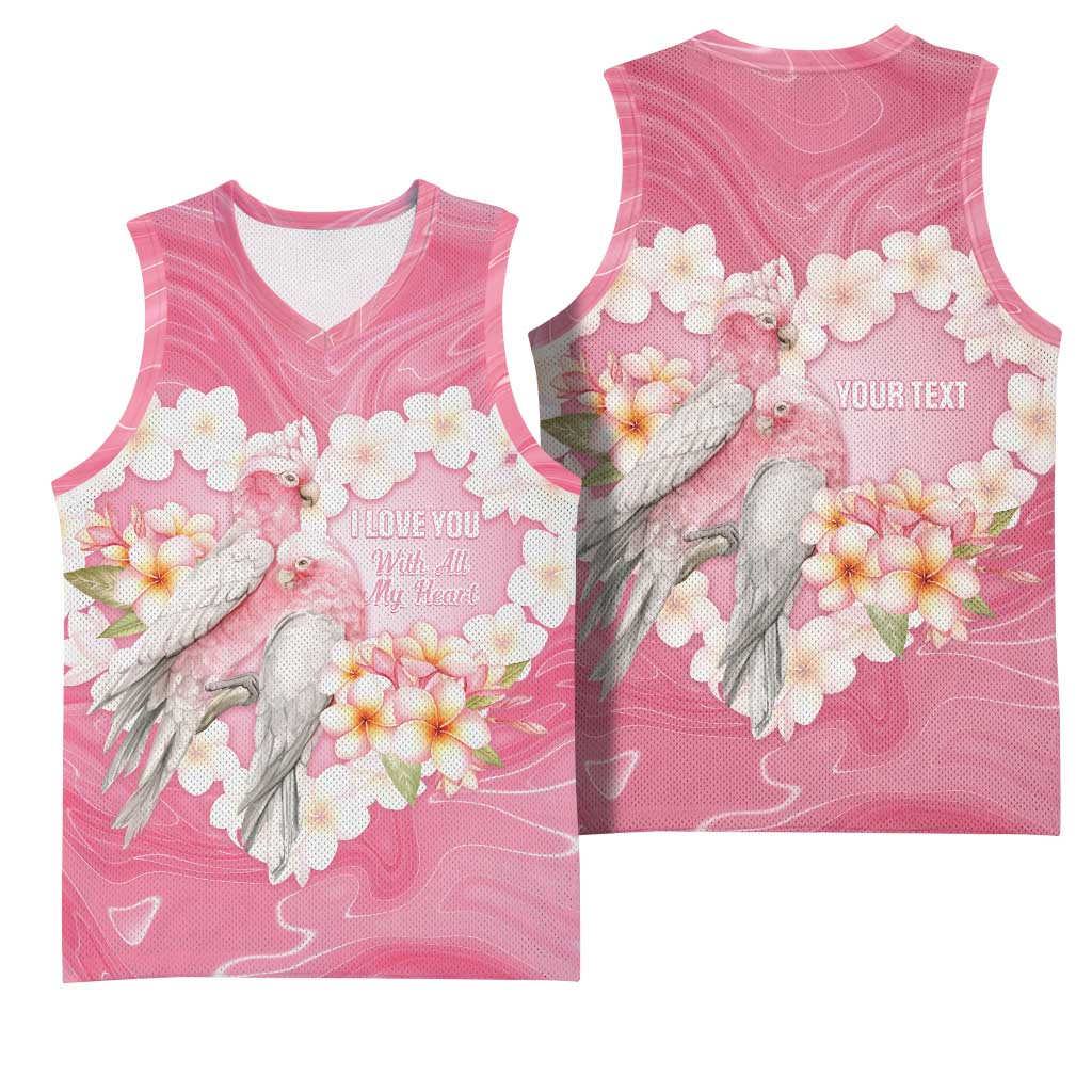 Personalised Pink Galah Australia Valentine's Day Basketball Jersey I Love You With All My Heart - Aussie Hoodie