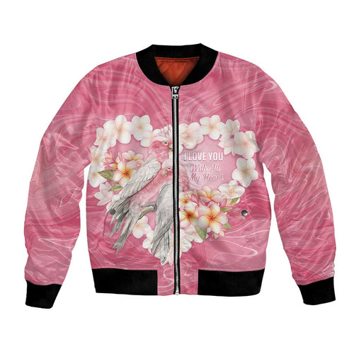 Personalised Pink Galah Australia Valentine's Day Bomber Jacket I Love You With All My Heart - Aussie Hoodie