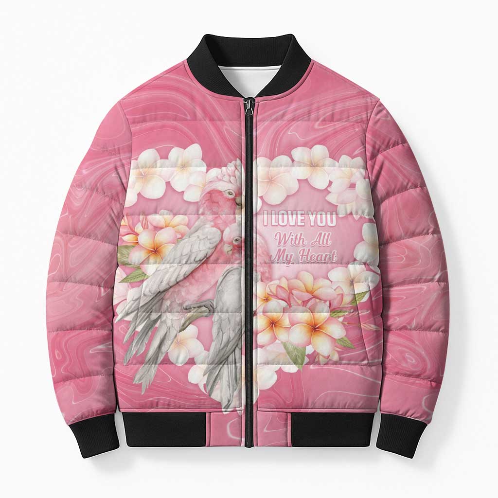 Personalised Pink Galah Australia Valentine's Day Bomber Puffer Jacket I Love You With All My Heart - Aussie Hoodie