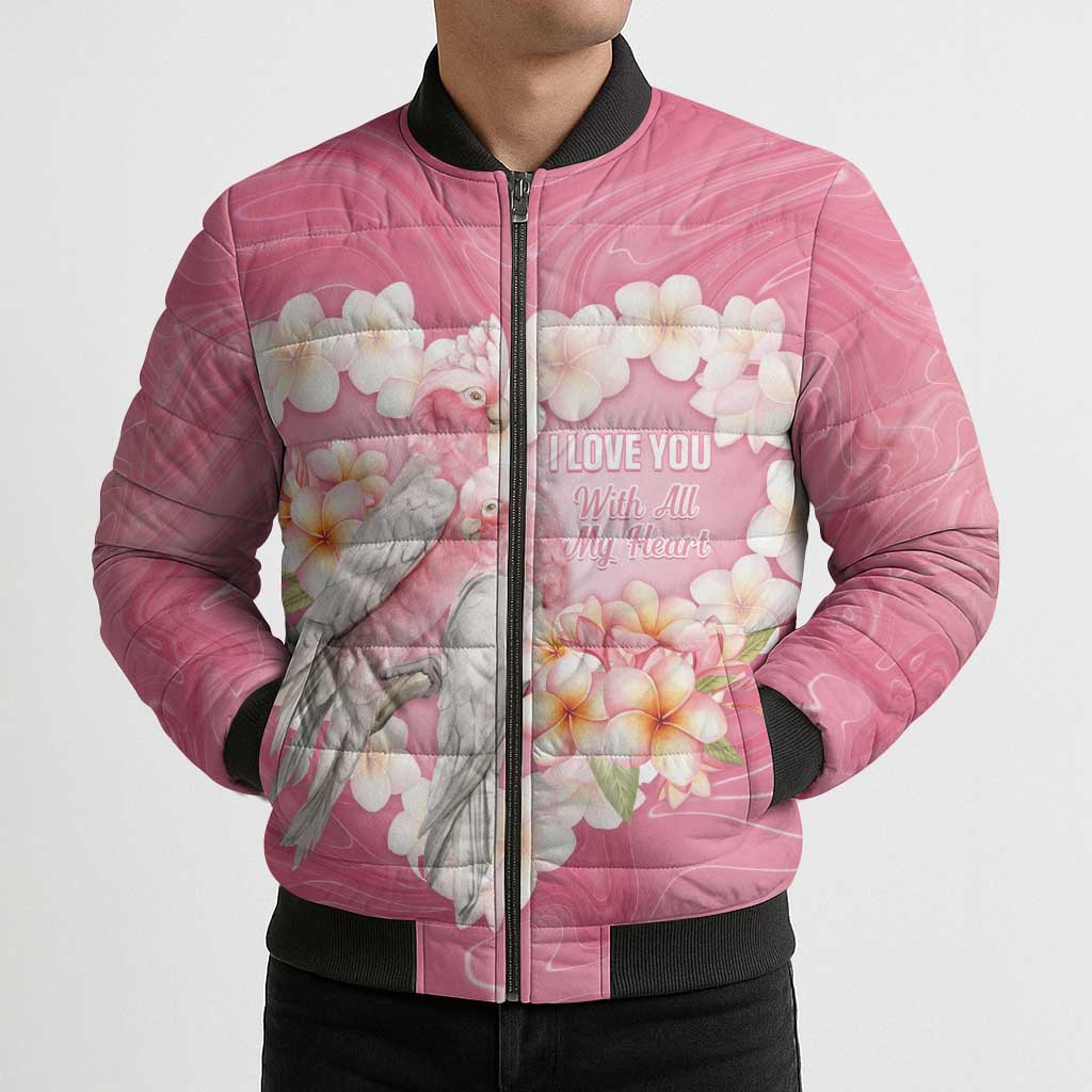 Personalised Pink Galah Australia Valentine's Day Bomber Puffer Jacket I Love You With All My Heart - Aussie Hoodie