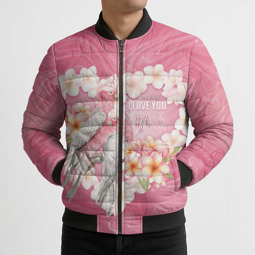Personalised Pink Galah Australia Valentine's Day Bomber Puffer Jacket I Love You With All My Heart - Aussie Hoodie
