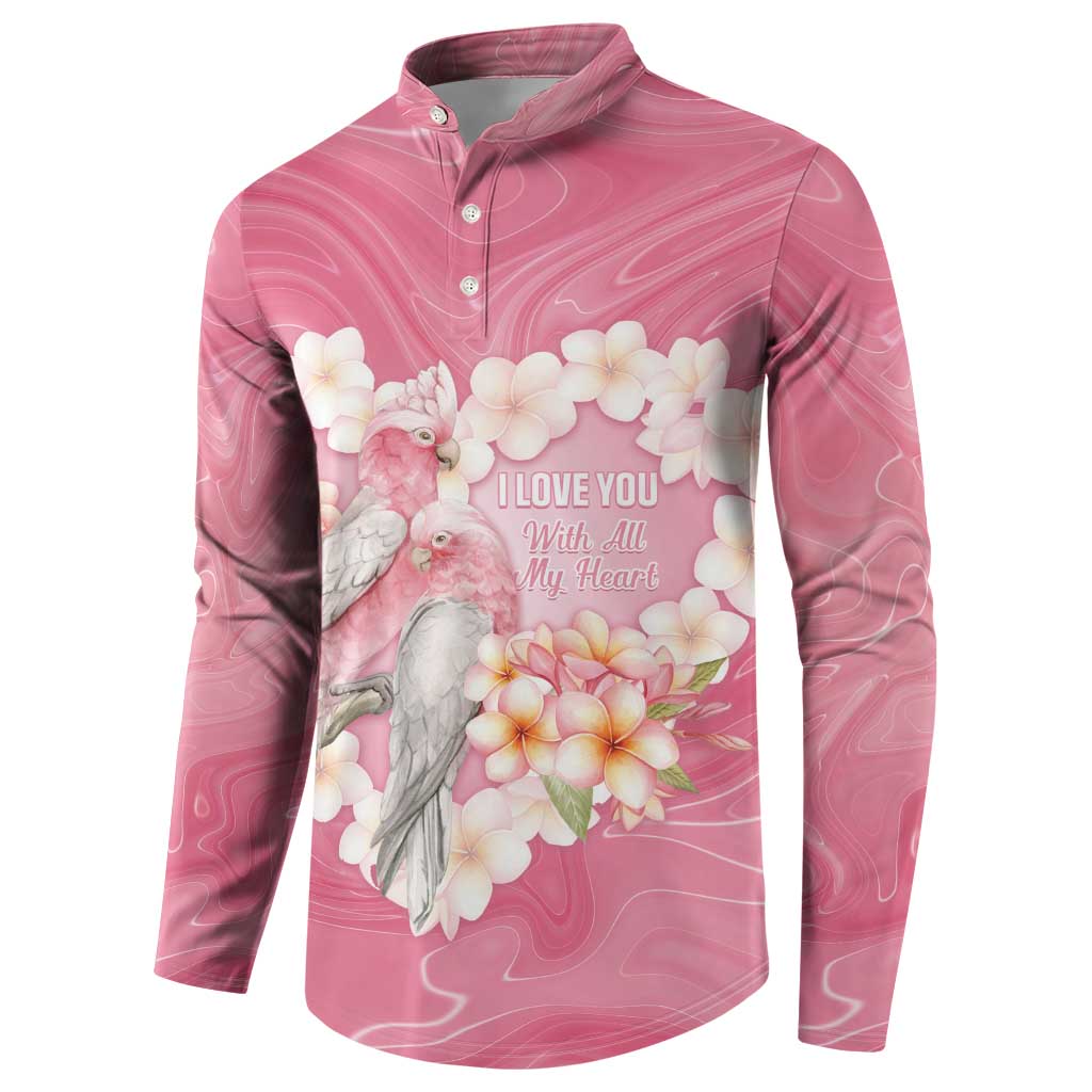 Personalised Pink Galah Australia Valentine's Day Button Sweatshirt I Love You With All My Heart - Aussie Hoodie