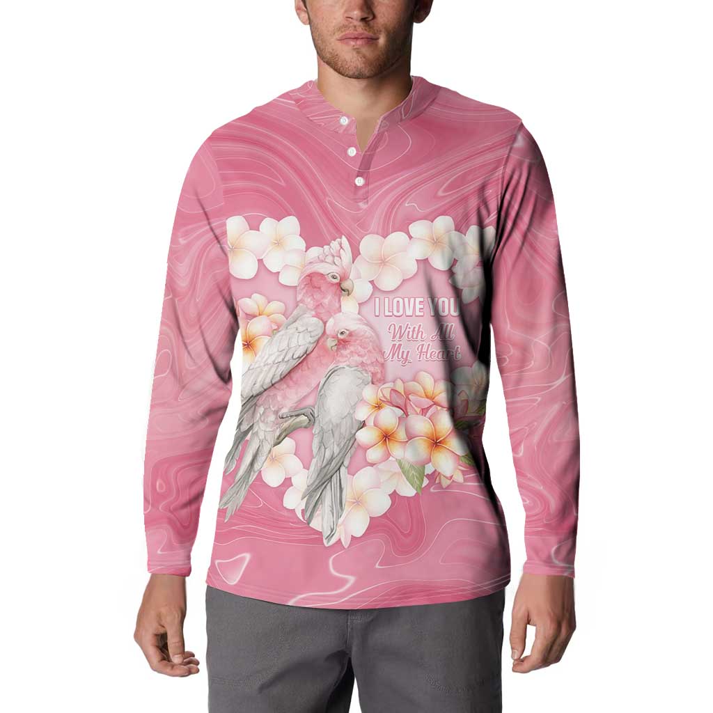 Personalised Pink Galah Australia Valentine's Day Button Sweatshirt I Love You With All My Heart - Aussie Hoodie