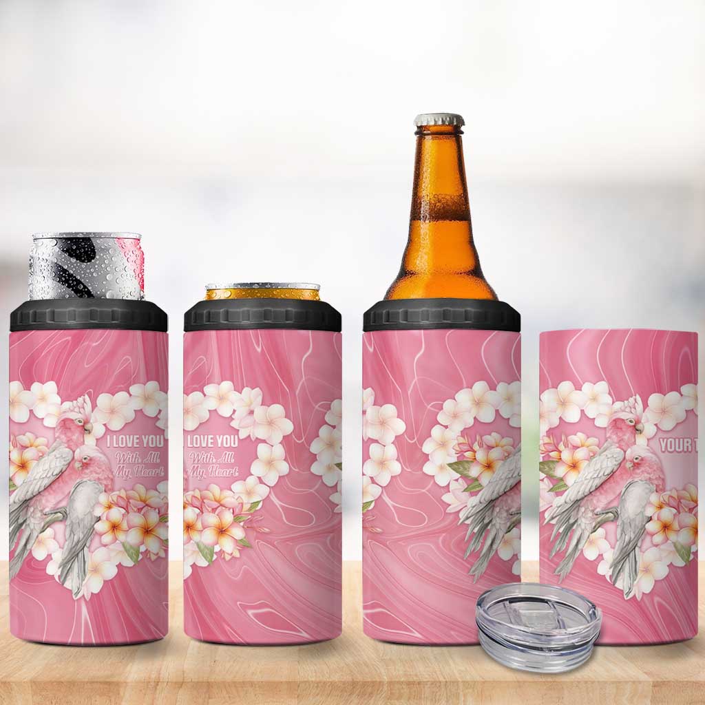 Personalised Pink Galah Australia Valentine's Day 4 in 1 Can Cooler Tumbler I Love You With All My Heart - Aussie Hoodie