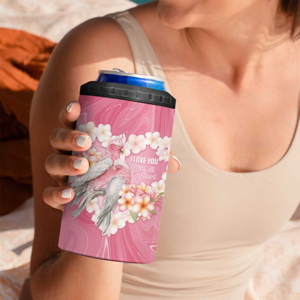 Personalised Pink Galah Australia Valentine's Day 4 in 1 Can Cooler Tumbler I Love You With All My Heart - Aussie Hoodie