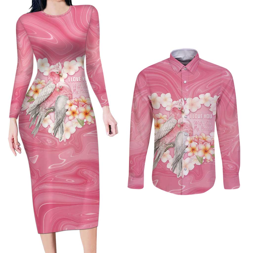 Personalised Pink Galah Australia Valentine's Day Couples Matching Long Sleeve Bodycon Dress and Long Sleeve Button Shirt I Love You With All My Heart - Aussie Hoodie