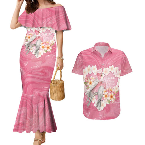 Personalised Pink Galah Australia Valentine's Day Couples Matching Mermaid Dress and Hawaiian Shirt I Love You With All My Heart - Aussie Hoodie