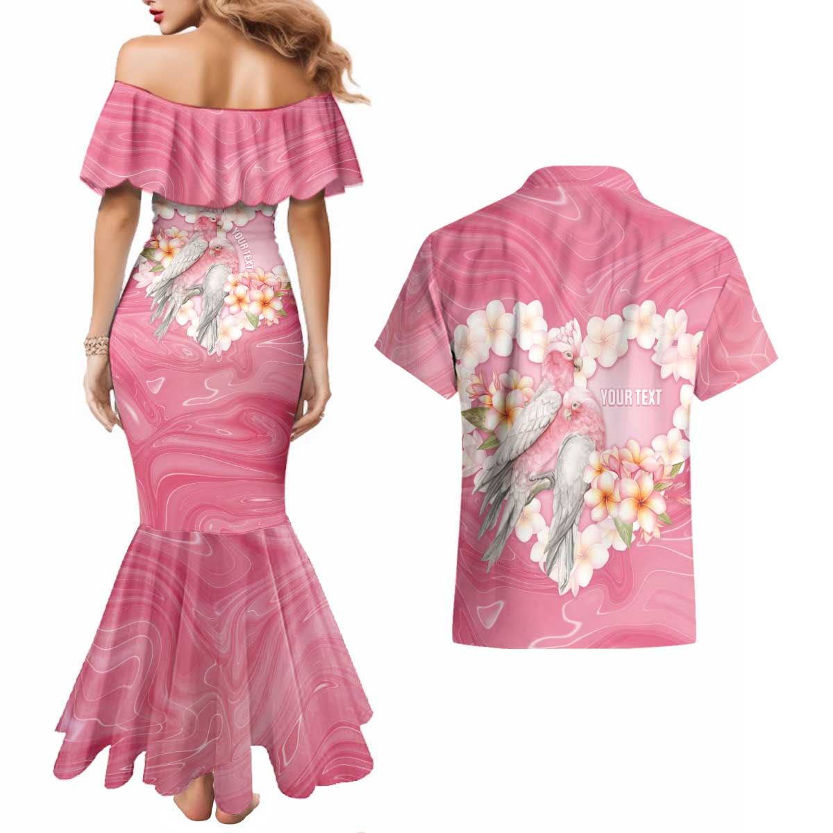 Personalised Pink Galah Australia Valentine's Day Couples Matching Mermaid Dress and Hawaiian Shirt I Love You With All My Heart - Aussie Hoodie