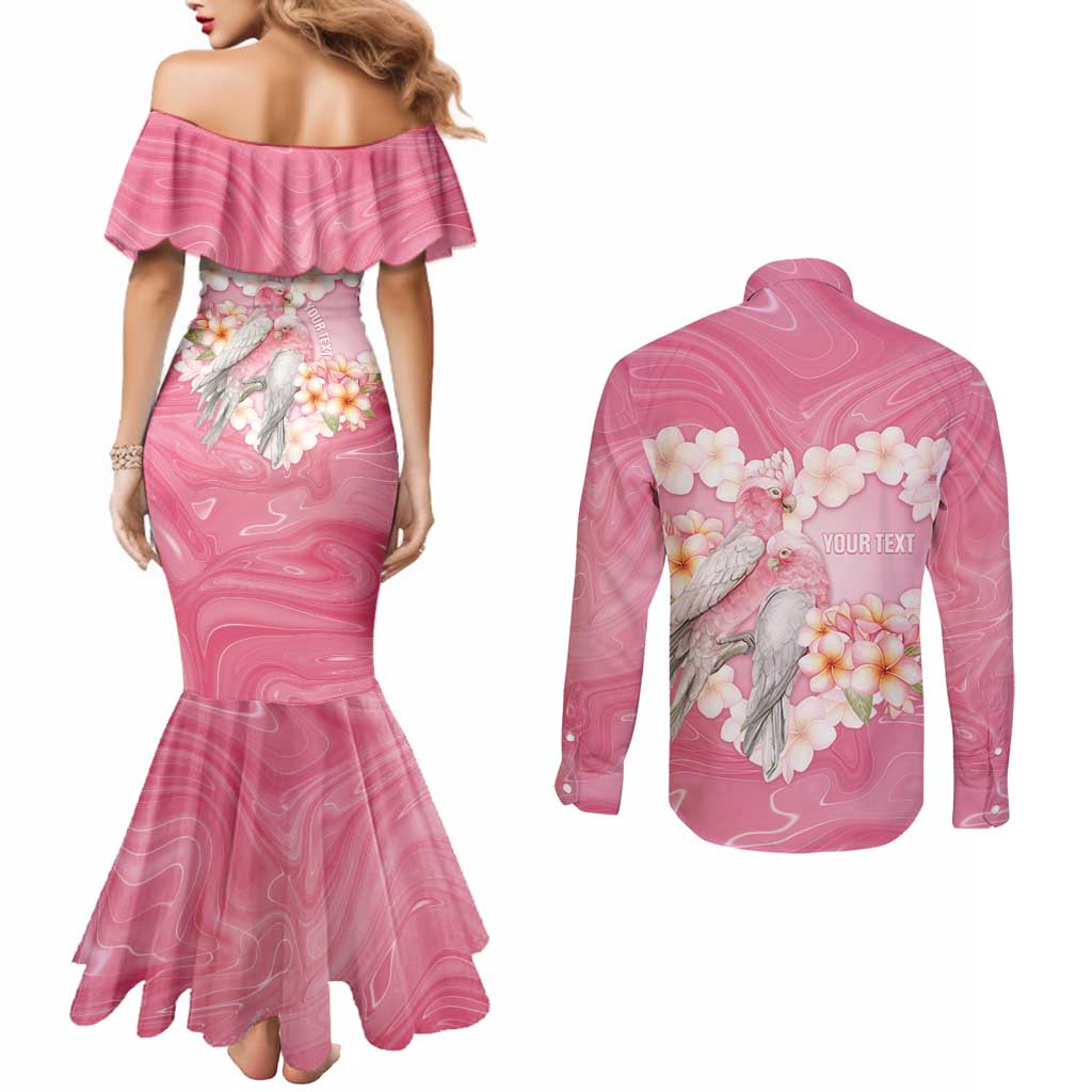 Personalised Pink Galah Australia Valentine's Day Couples Matching Mermaid Dress and Long Sleeve Button Shirt I Love You With All My Heart - Aussie Hoodie