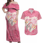 Personalised Pink Galah Australia Valentine's Day Couples Matching Off Shoulder Maxi Dress and Hawaiian Shirt I Love You With All My Heart - Aussie Hoodie