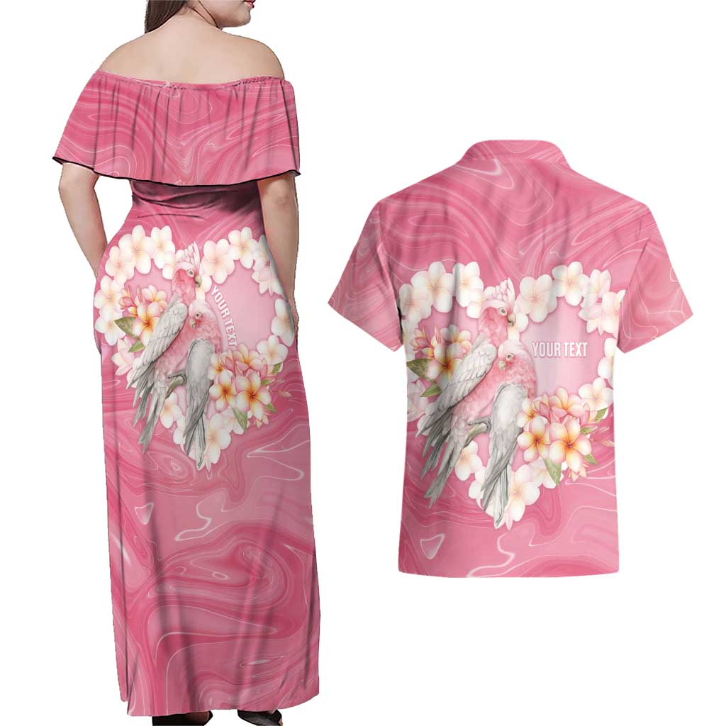 Personalised Pink Galah Australia Valentine's Day Couples Matching Off Shoulder Maxi Dress and Hawaiian Shirt I Love You With All My Heart - Aussie Hoodie