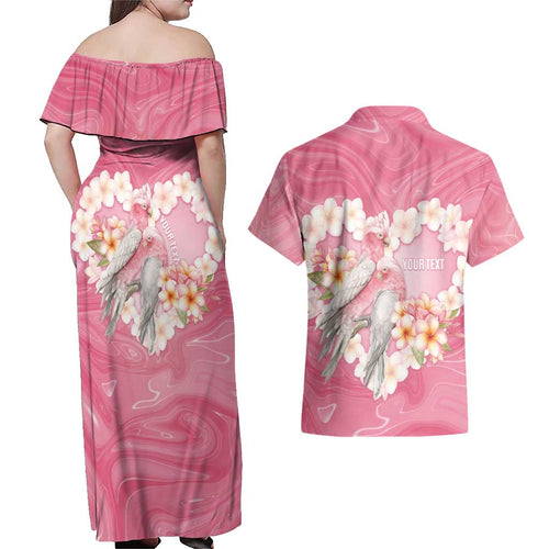 Personalised Pink Galah Australia Valentine's Day Couples Matching Off Shoulder Maxi Dress and Hawaiian Shirt I Love You With All My Heart - Aussie Hoodie