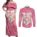 Personalised Pink Galah Australia Valentine's Day Couples Matching Off Shoulder Maxi Dress and Long Sleeve Button Shirt I Love You With All My Heart - Aussie Hoodie