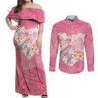 Personalised Pink Galah Australia Valentine's Day Couples Matching Off Shoulder Maxi Dress and Long Sleeve Button Shirt I Love You With All My Heart - Aussie Hoodie