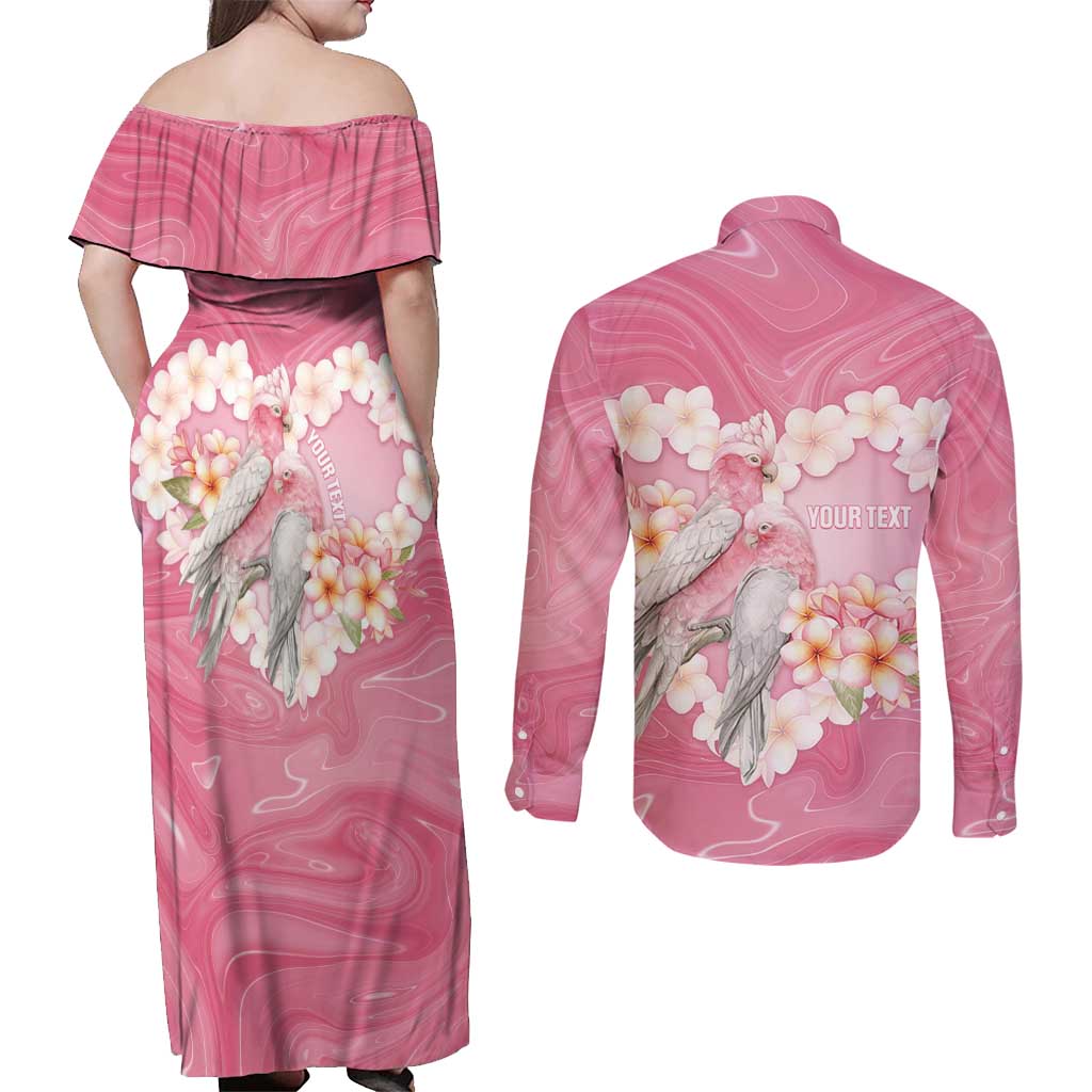 Personalised Pink Galah Australia Valentine's Day Couples Matching Off Shoulder Maxi Dress and Long Sleeve Button Shirt I Love You With All My Heart - Aussie Hoodie