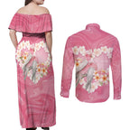 Personalised Pink Galah Australia Valentine's Day Couples Matching Off Shoulder Maxi Dress and Long Sleeve Button Shirt I Love You With All My Heart - Aussie Hoodie