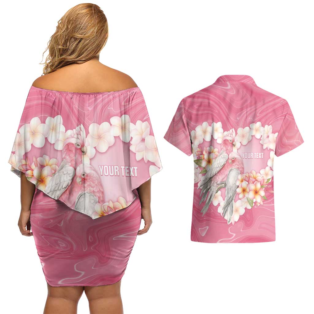 Personalised Pink Galah Australia Valentine's Day Couples Matching Off Shoulder Short Dress and Hawaiian Shirt I Love You With All My Heart - Aussie Hoodie